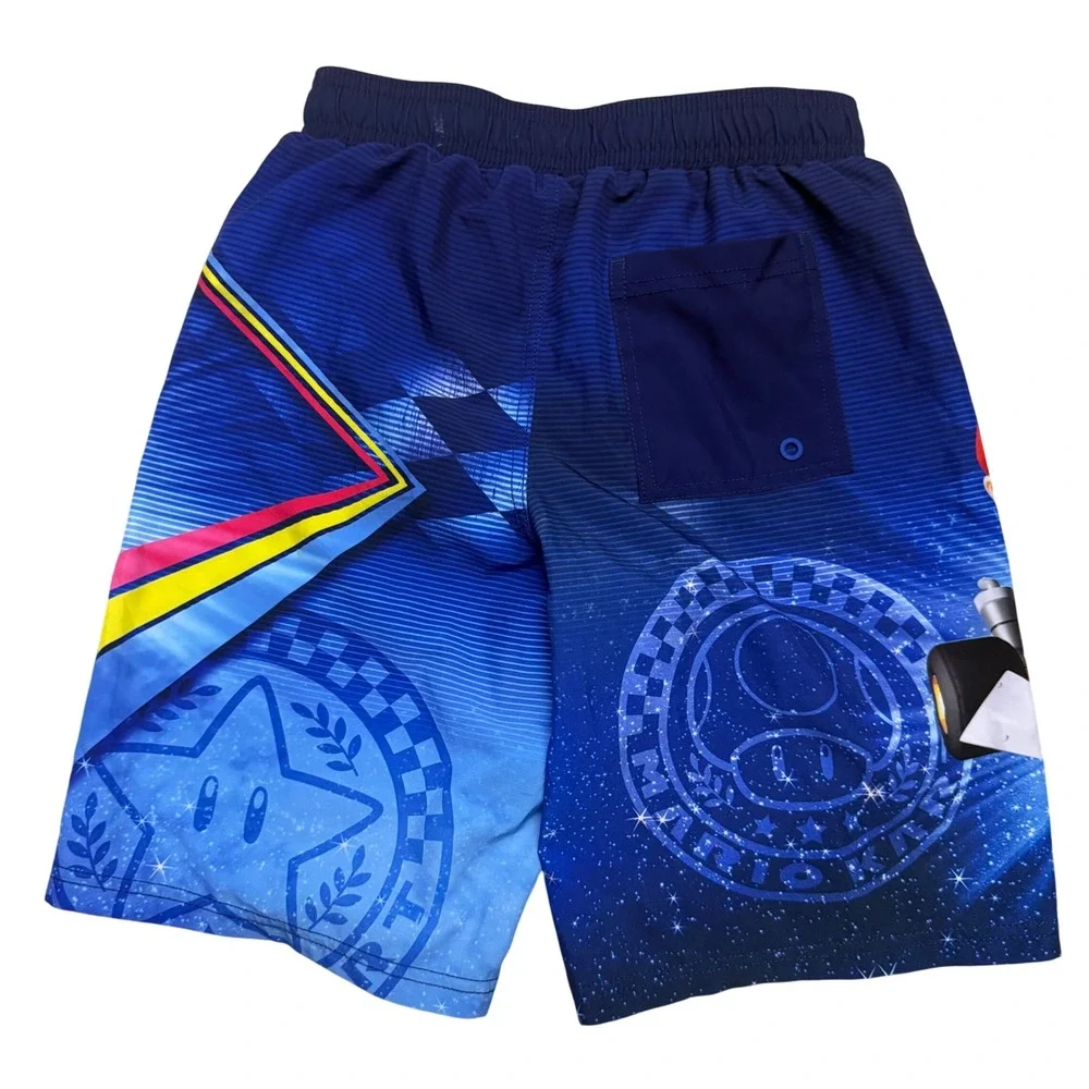 Nintendo Mario Kart Blue Mario Luigi Board Short Swim Trunks Boys Size L 10/12